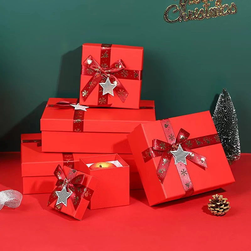 Logo Customized Cardboard Paper Box Christmas New Year Gift Packaging Box Set with Luxury Ribbons