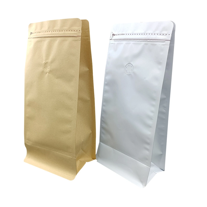 Craft Paper with Clear Window Zip Lock Brown White Color for Coffee Tea Food Reusable Stand up Flat Bottom Packaging Bag