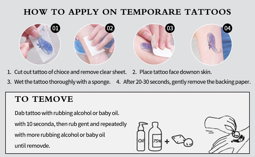 Waterproof Easy to Use Long Lasting Semi-Permanent Temporary Tattoo Stickers or Women and Men