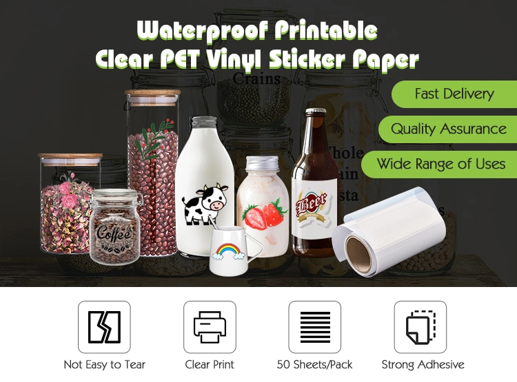 High Quality Printable A4 Size Inkjet Printing Clear Self Adhesive Transparent Pet Vinyl Sticker Paper