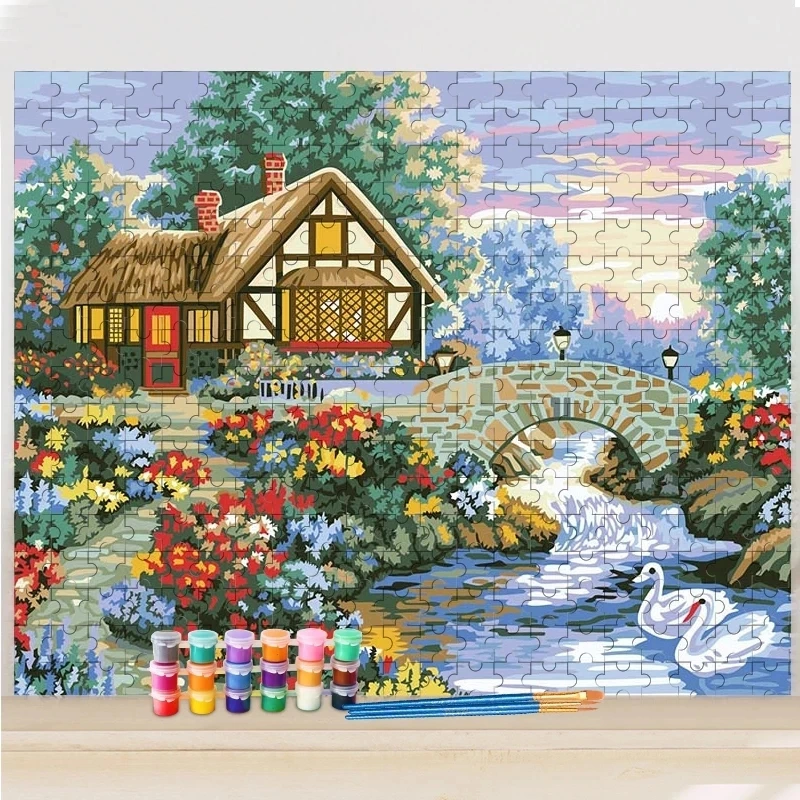 Jigsaw Puzzles 1000 Pieces The Rural Scenery Paper Painting Art Puzzles Toys for Adults Kids Family Games