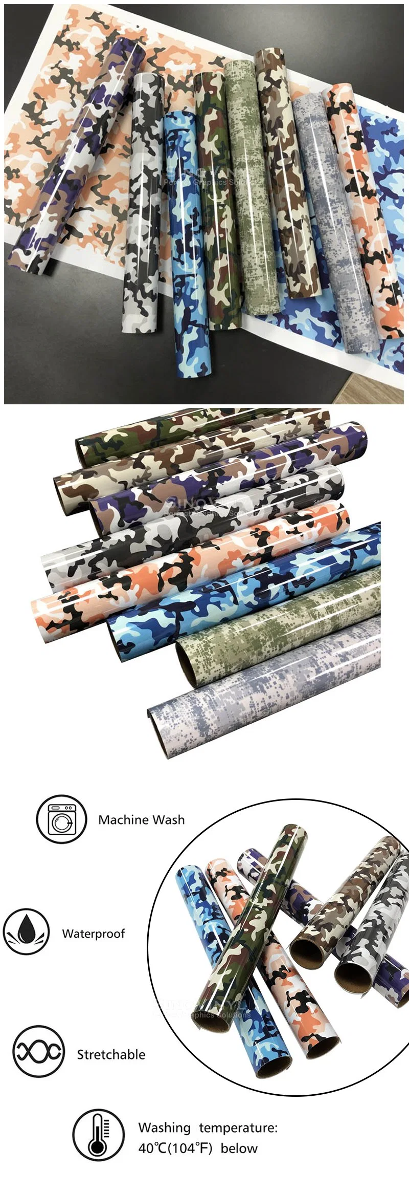 SINOVINYL 0.5x25M PU Camouflage Vinyl Plotter Easy Cut Creativity Art DIY Textiles Sticker