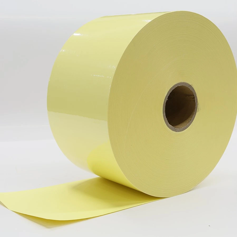 High Toughness 16um Pet Transparent Adhesive Label Material 140g Yellow Botttom Paper