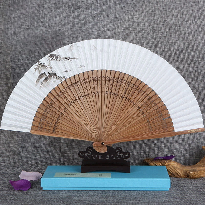 DIY Summer Bamboo Craft Fan Custom Promotional Business Logo Giveaway Paper Fan