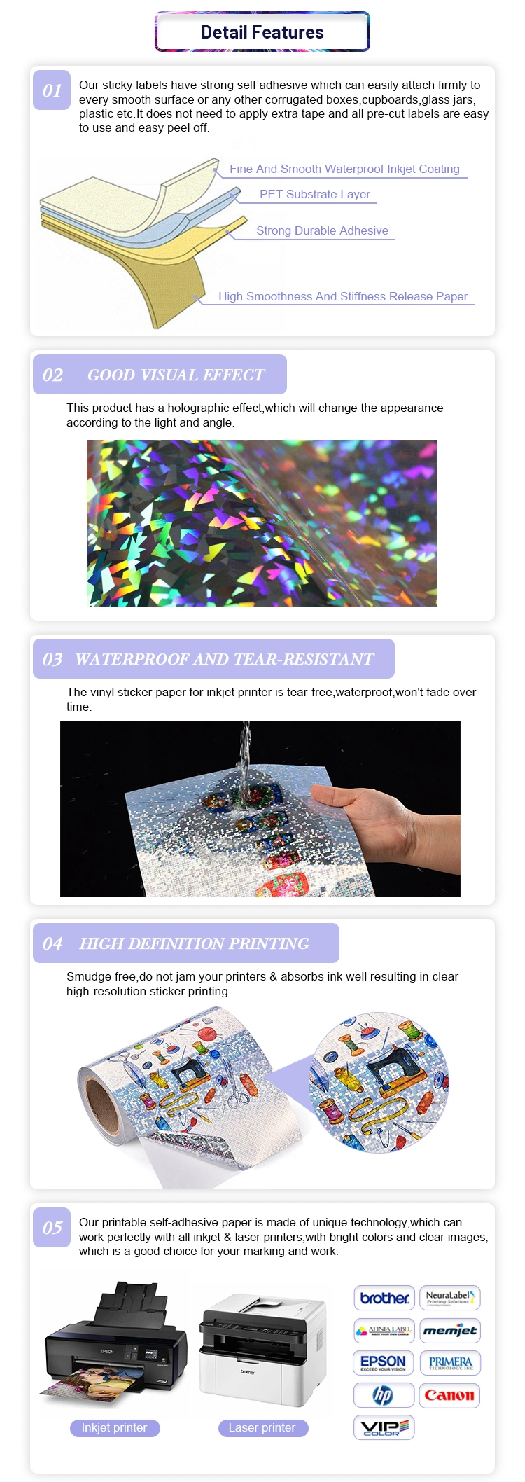 Holographic Inkjet Vinyl Sticker Paperadhesive A4 Printing Paper