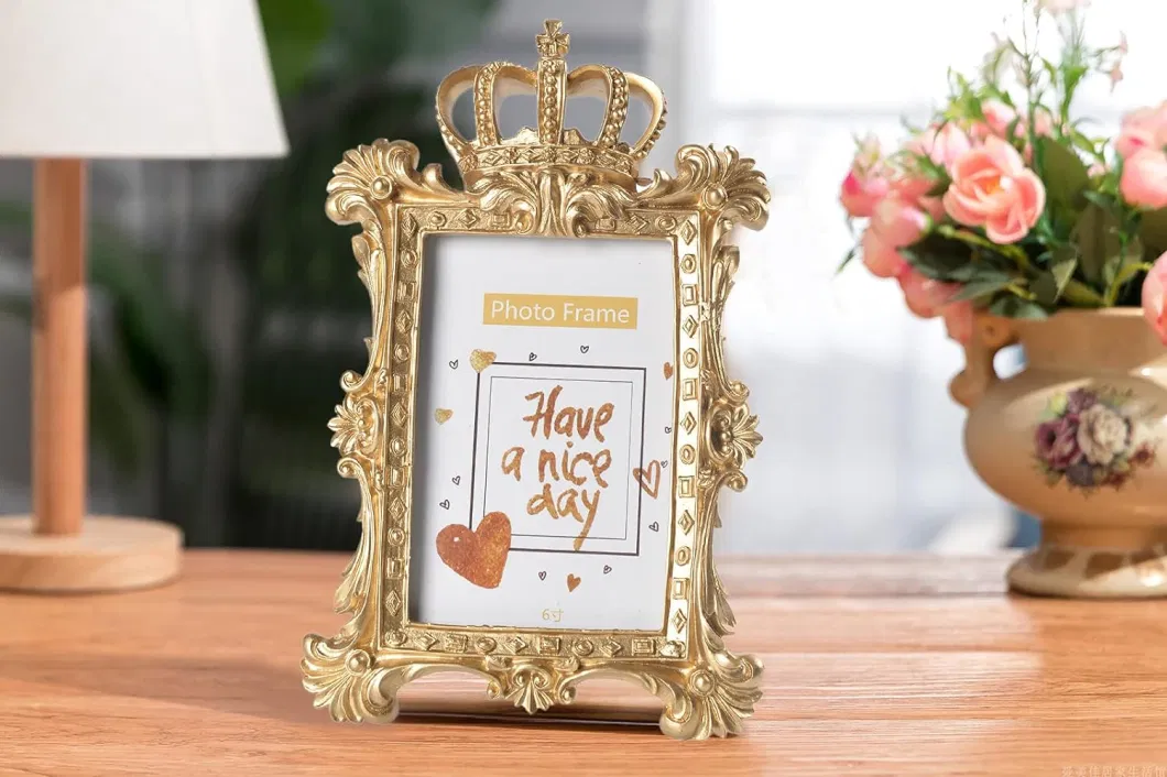 Home Decor Desktop Novelty Golden Crown Shape Resin Photo Frame