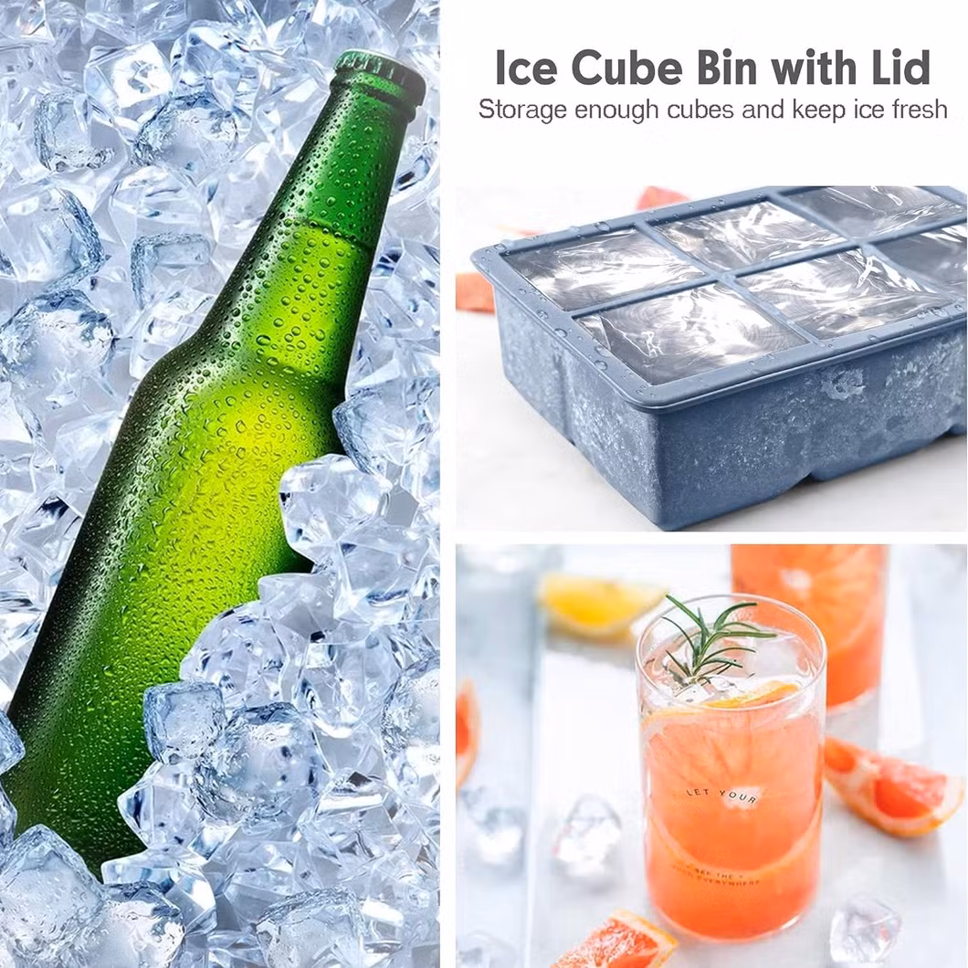 BPA Free Wholesale Silicone Ice Cube Trays Large Size Stackable Flexible Silicone Ice Cube Molds with Leak Proof Removable Lid