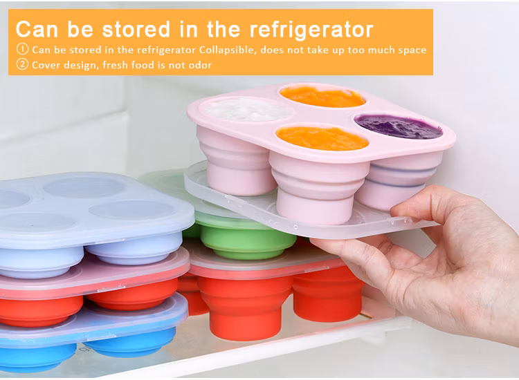 Manufacture Eco Silicone Container Square Shape Colorful Flexible Soft Reusable Collapsible Silicone Ice Tray for Baby