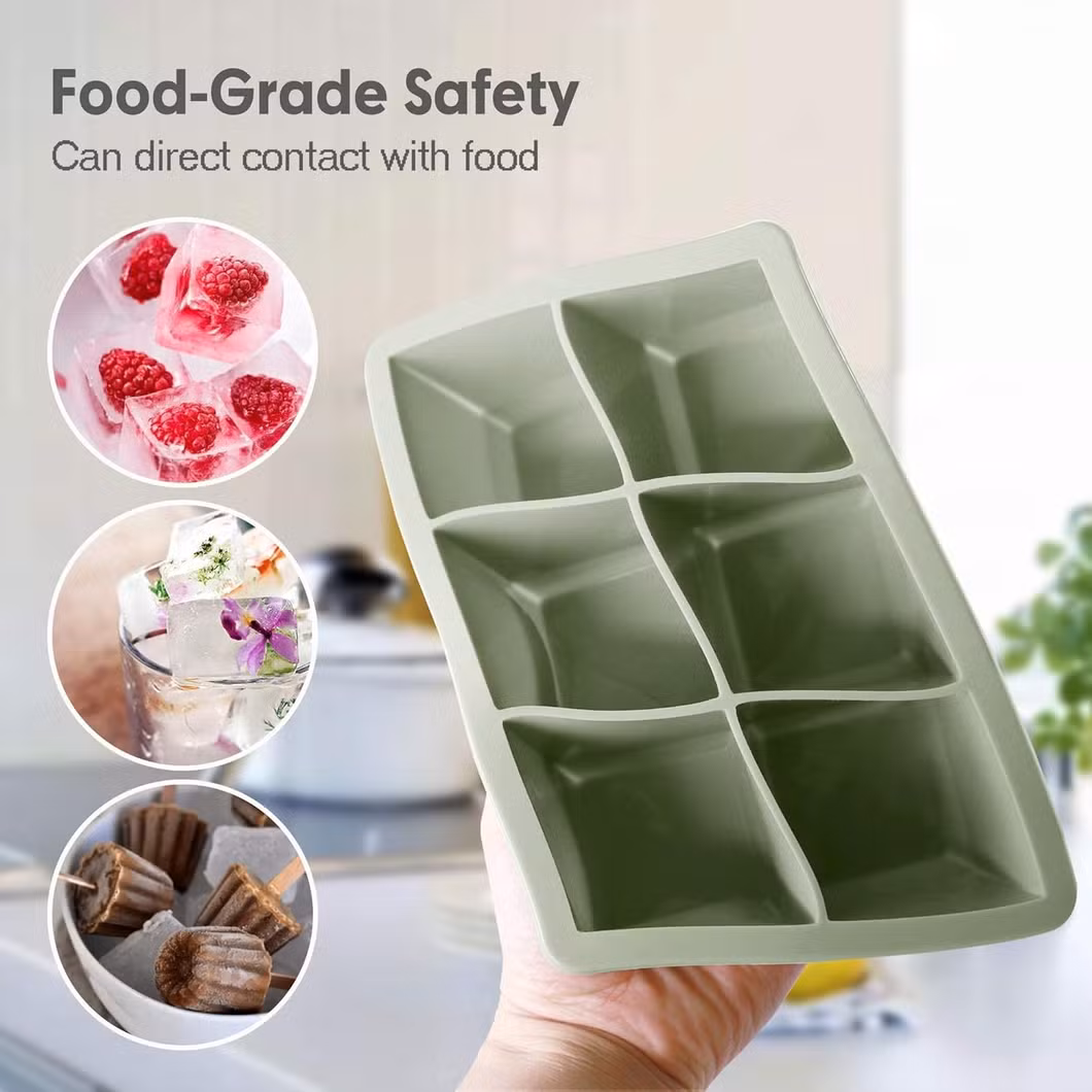 BPA Free Wholesale Silicone Ice Cube Trays Large Size Stackable Flexible Silicone Ice Cube Molds with Leak Proof Removable Lid