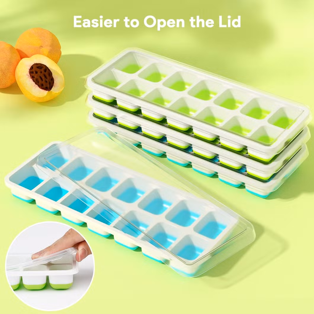 14 Grid Flexible Removable Lid Easy-Release Ice Cube Trays Silicone Personalized Ice Cube Tray