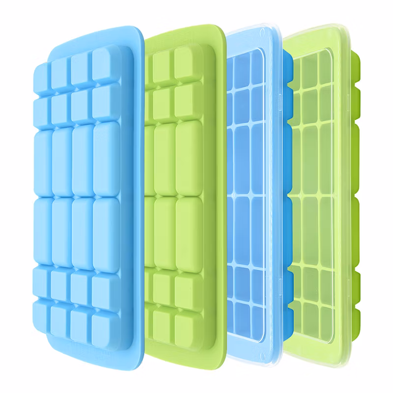 BPA Free Stackable Custom Reusable 24 Cavity Mould Silicone Ice Cube Tray with Lid