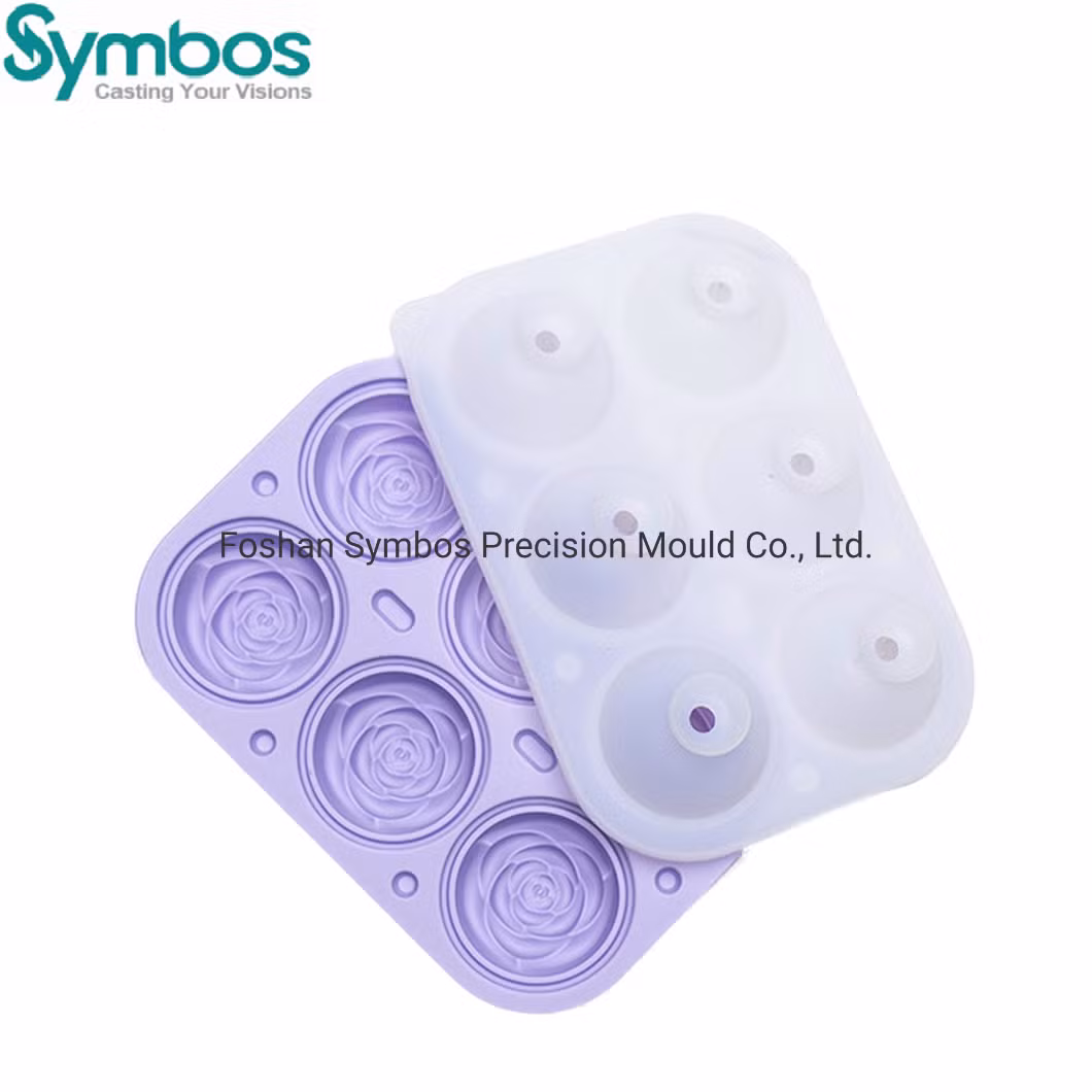 Reusable Silicone 6 Hole Ice Hockey Ice Cube Tray Set Easy Release Silicone Whisky Mould Sphere Ice Ball Mold with Lid