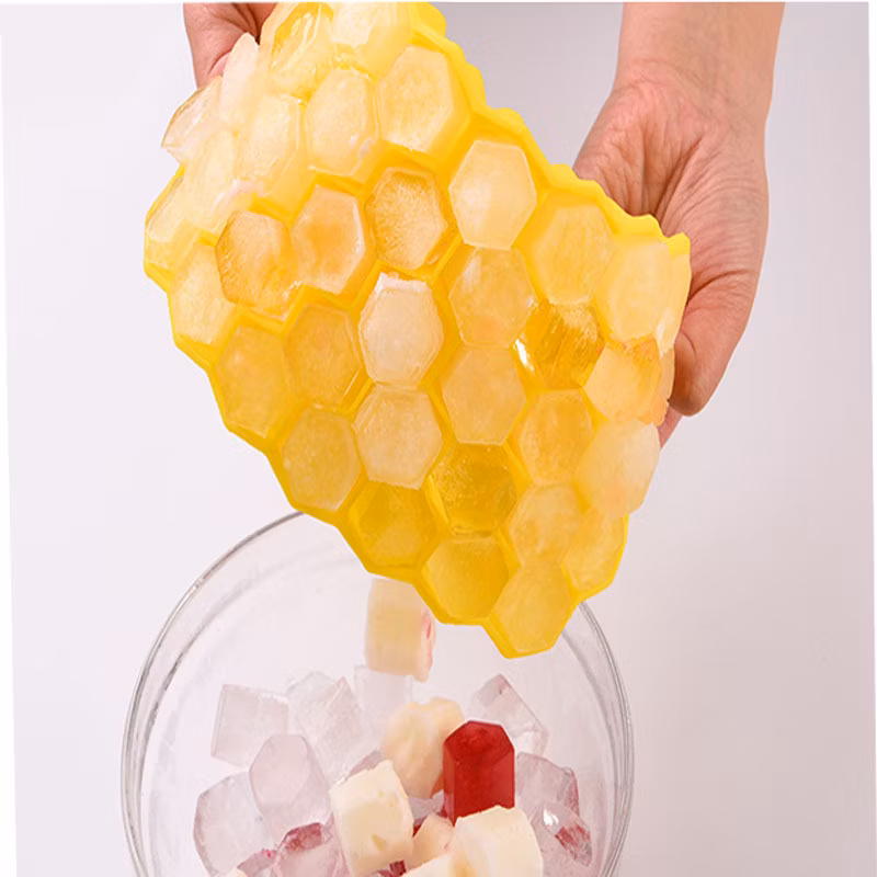 Factory Custom Food Grade Silicone Ice Cube Mould Hexagon 37 Holes Honeycomb Ice Cube Tray with Lid