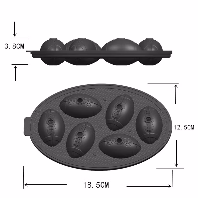 6 Cavity Silicone Ice Molds Rugby Shaped Ice Cube Tray with Cover