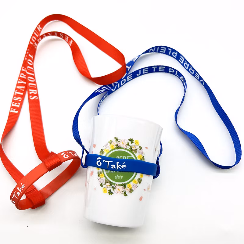 Custom Water Wine Glass Bottle Neck Cup Holder Lanyard Woven Nylon Printed Logo Lanyards