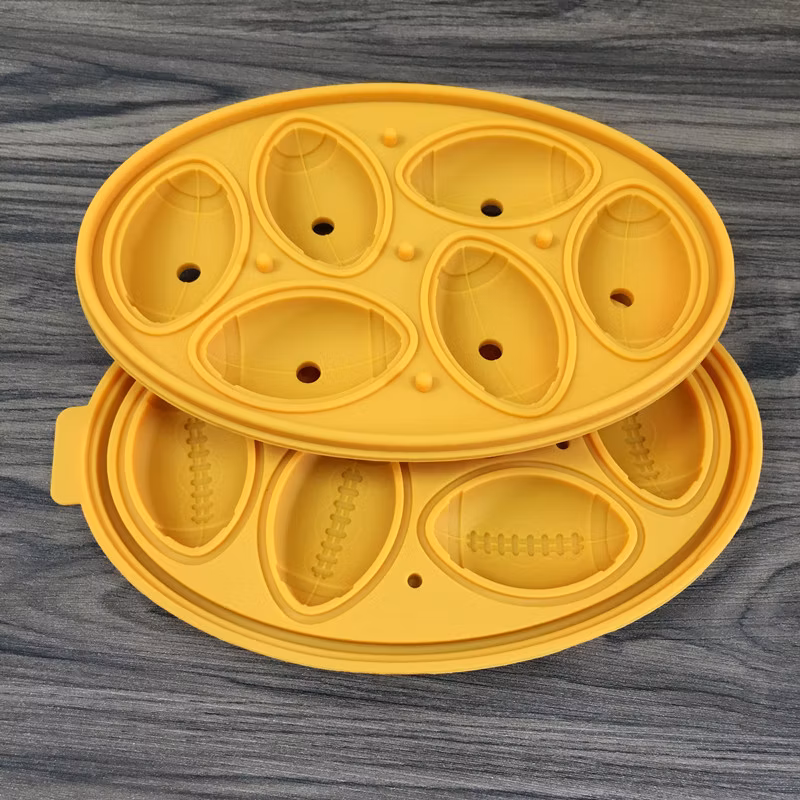 6 Cavity Silicone Ice Molds Rugby Shaped Ice Cube Tray with Cover