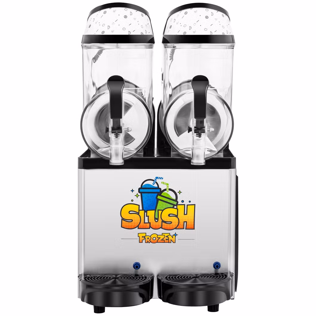 Easy to Use and Clean with Nigh Mode 2x12L LED 600W -3~-2&deg;C Smoothie Slushie Fruit Drinks Cocktails Sorbet Granita Slush Machine