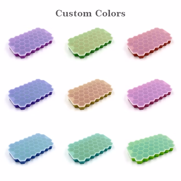 Factory Custom Food Grade Silicone Ice Cube Mould Hexagon 37 Holes Honeycomb Ice Cube Tray with Lid
