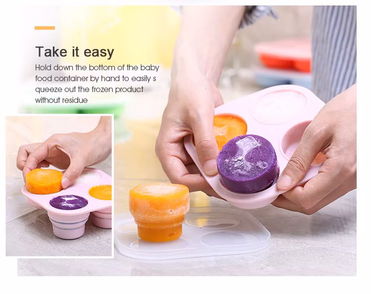 Manufacture Eco Silicone Container Square Shape Colorful Flexible Soft Reusable Collapsible Silicone Ice Tray for Baby