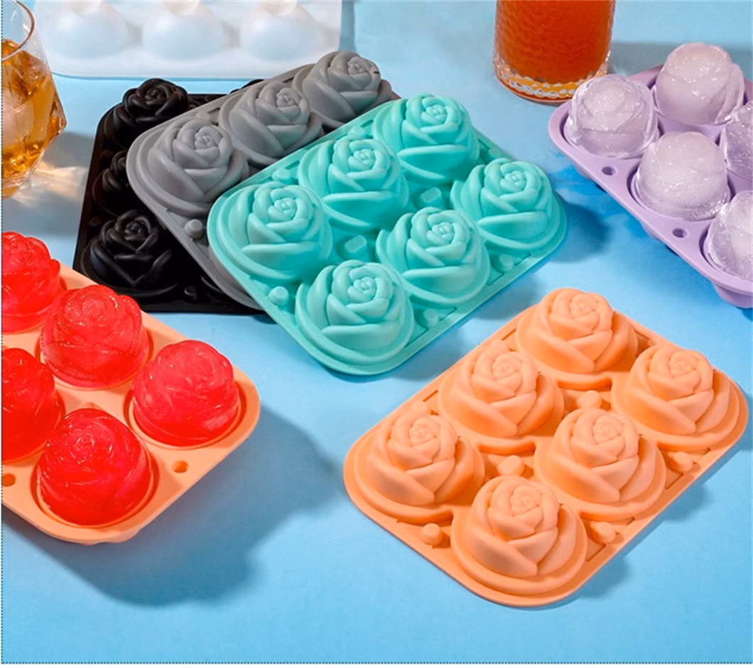 Custom Rubber FDA Mold 6 Cells Rose Ice Cube Tray