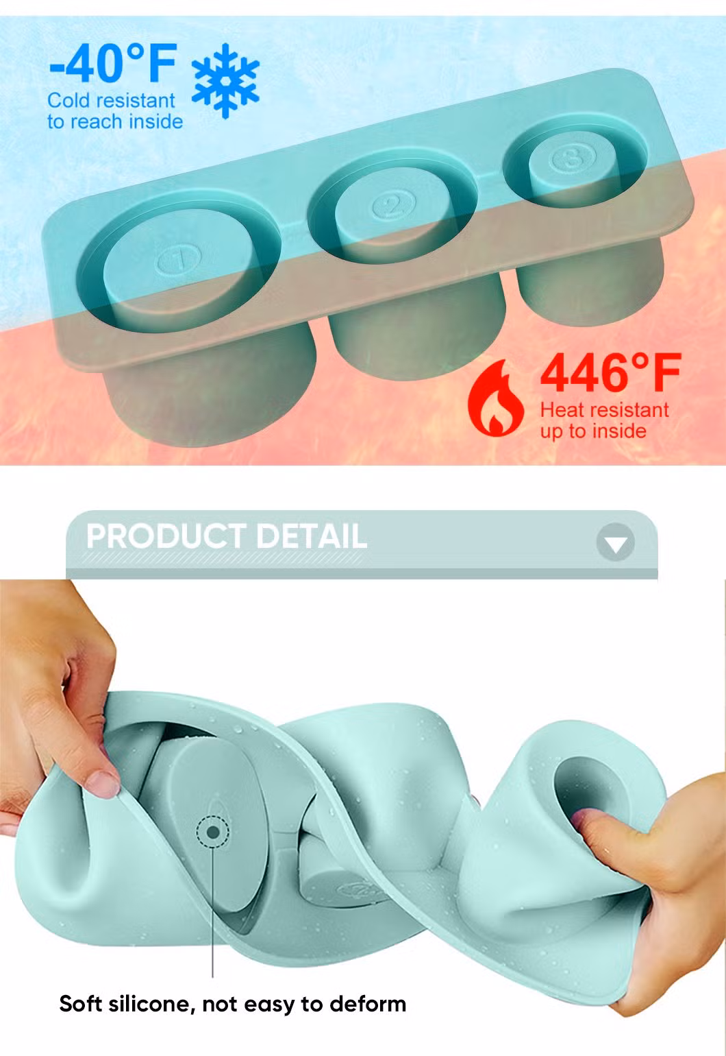 Customized Color Ice Cube Dish Washer Safe BPA Free Soft Silicone Ice Tray
