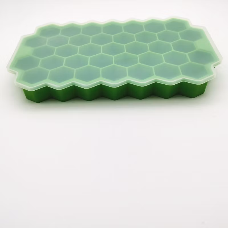 Factory Custom Food Grade Silicone Ice Cube Mould Hexagon 37 Holes Honeycomb Ice Cube Tray with Lid