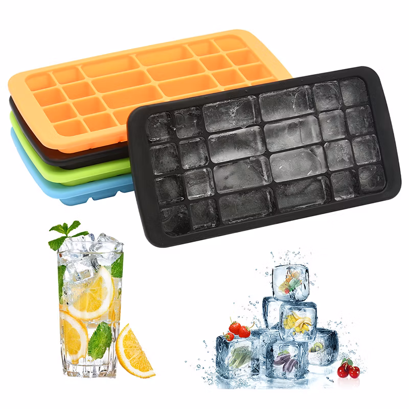 BPA Free Stackable Custom Reusable 24 Cavity Mould Silicone Ice Cube Tray with Lid