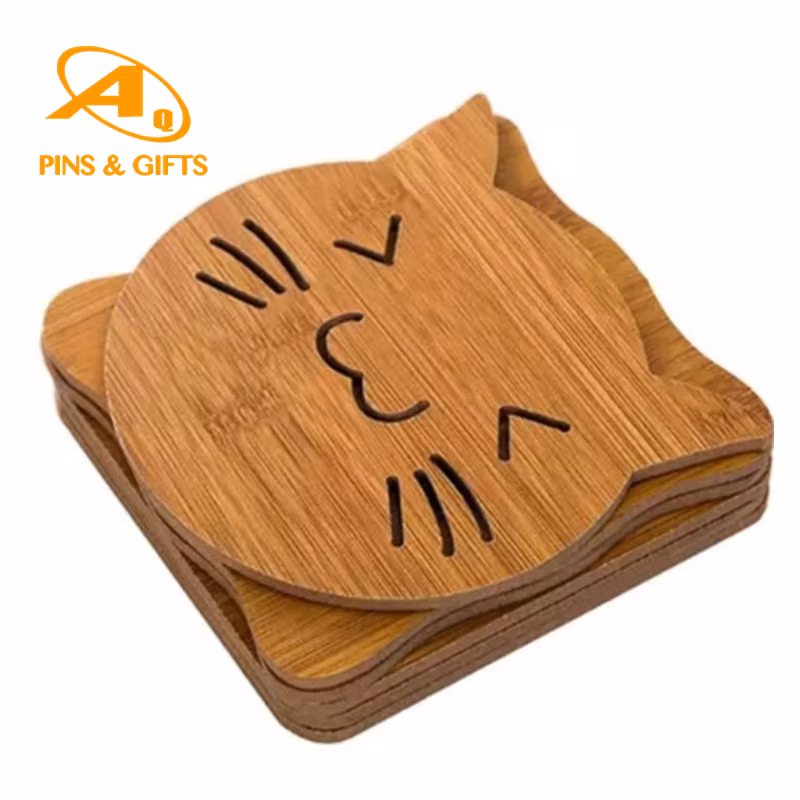 Square Bamboo Cork Kitchen Accessory Walnut Beech Wooden Tea Cup Wholesale PVC Placemat Banboo Wood Coaster Tablemat