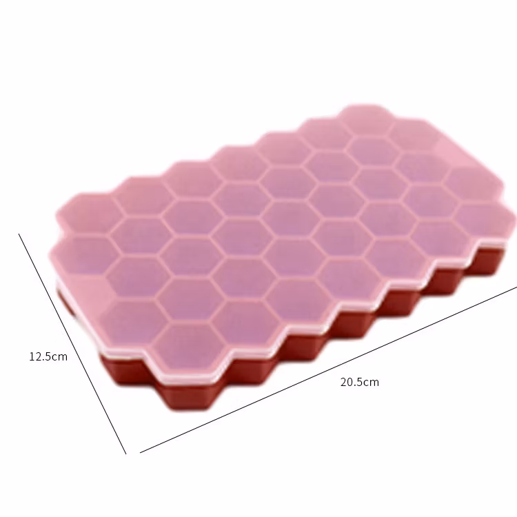 Factory Custom Food Grade Silicone Ice Cube Mould Hexagon 37 Holes Honeycomb Ice Cube Tray with Lid