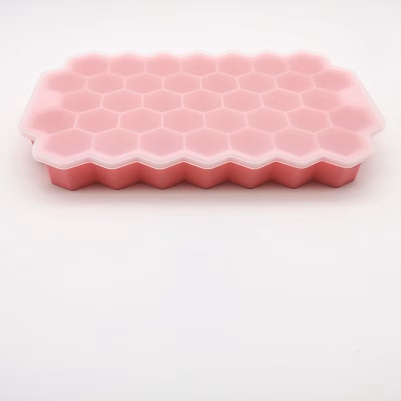 Factory Custom Food Grade Silicone Ice Cube Mould Hexagon 37 Holes Honeycomb Ice Cube Tray with Lid