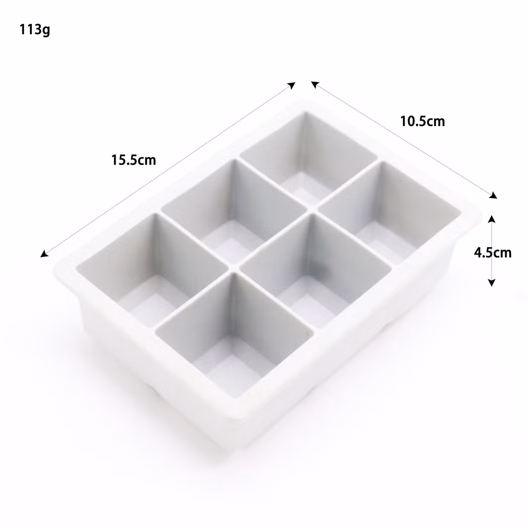 Flexible 6 Cavity Ice Cube Square Molds for Whiskey and Cocktails