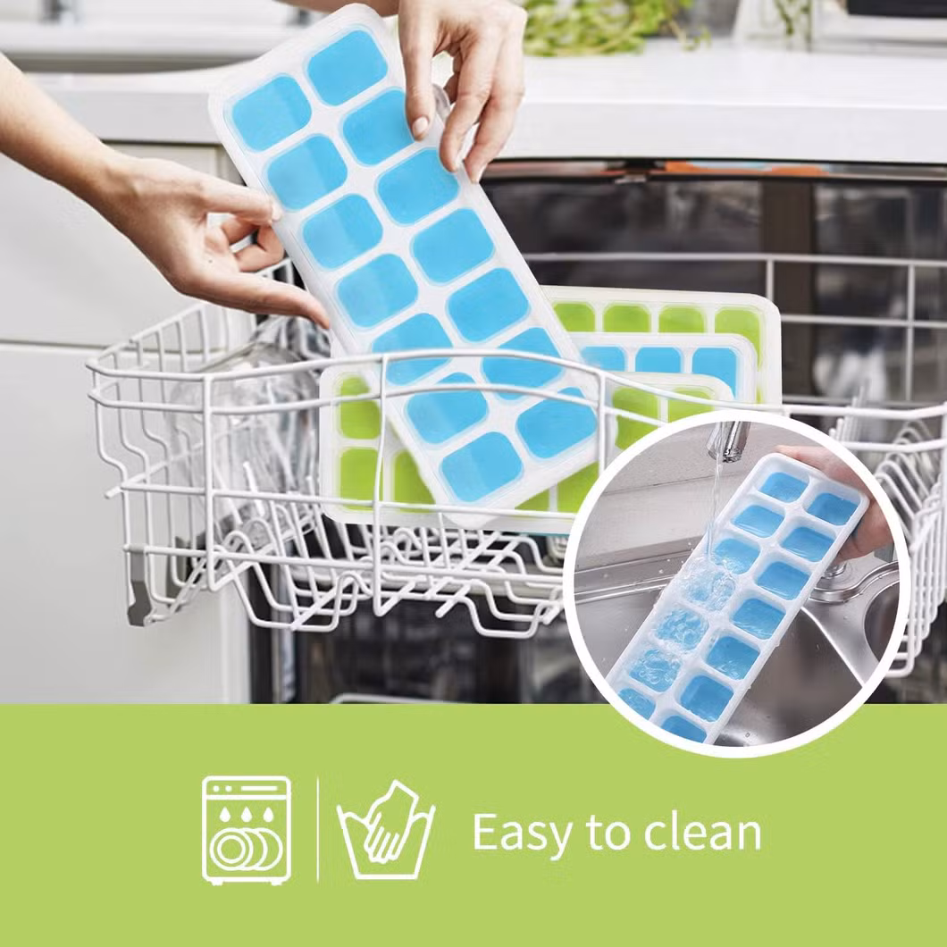 14 Grid Flexible Removable Lid Easy-Release Ice Cube Trays Silicone Personalized Ice Cube Tray
