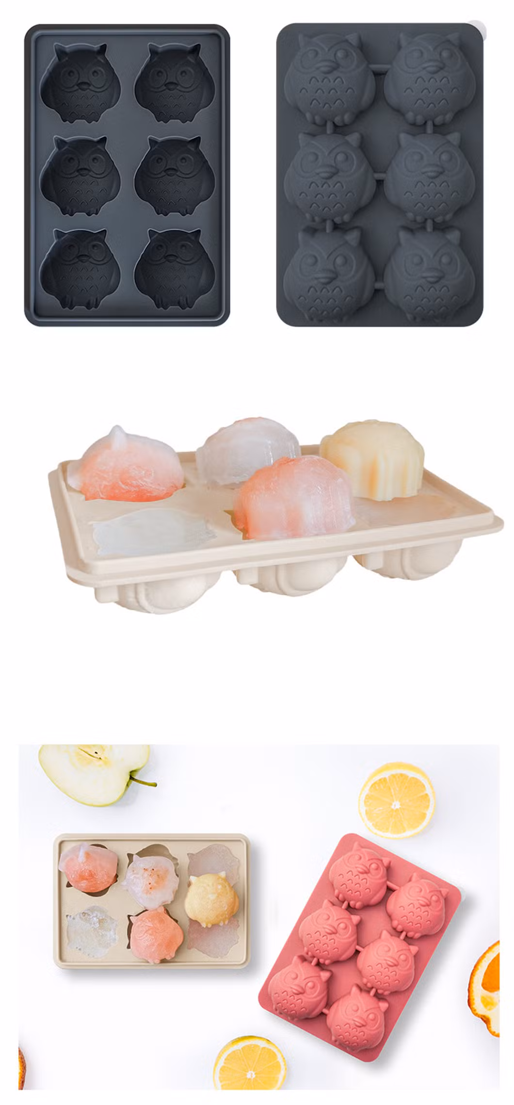 China Manufacturer 6 Cells FDA Rubber Silicone Oval Shape Ice Cube Tray