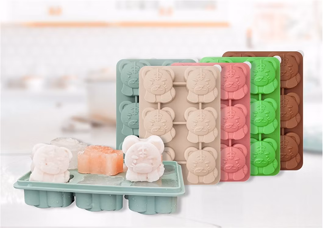 China Manufacturer 6 Cells Tiger Shape FDA Rubber Ice Cube Silicone Mold