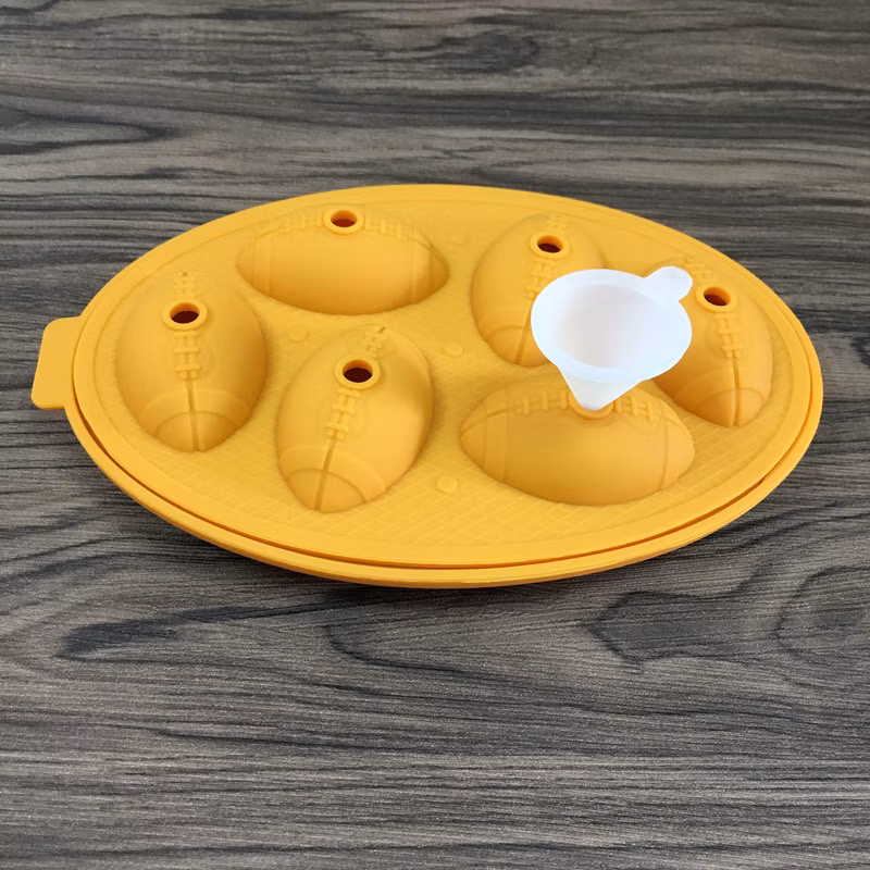 6 Cavity Silicone Ice Molds Rugby Shaped Ice Cube Tray with Cover