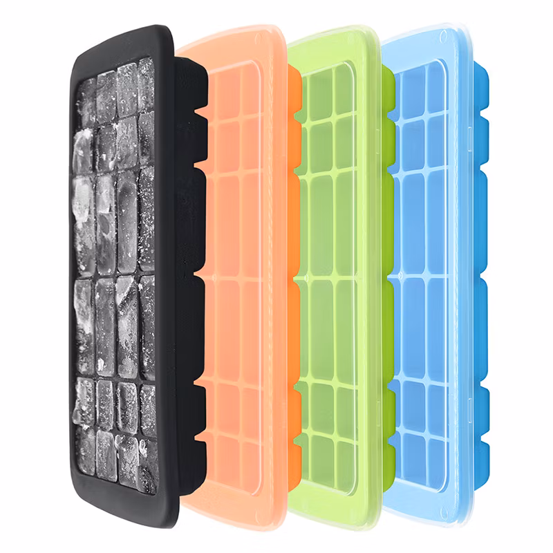 BPA Free Stackable Custom Reusable 24 Cavity Mould Silicone Ice Cube Tray with Lid
