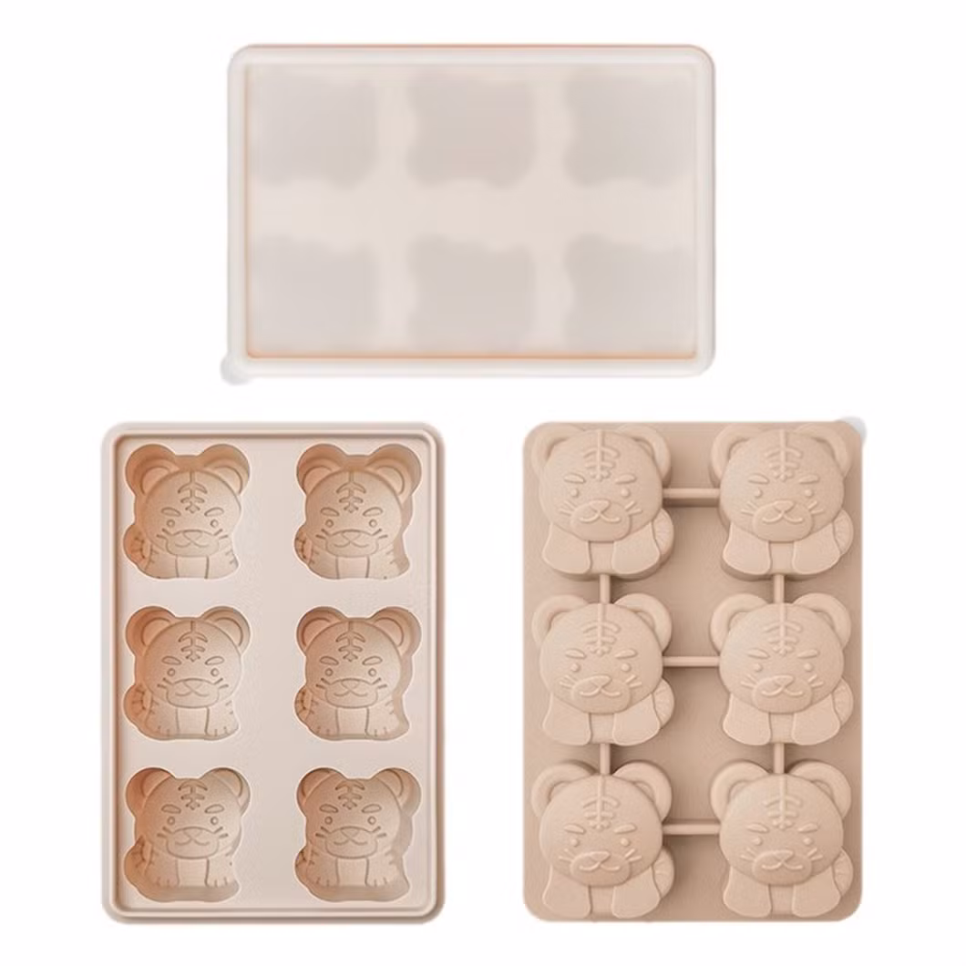 China Manufacturer 6 Cells Tiger Shape FDA Rubber Ice Cube Silicone Mold