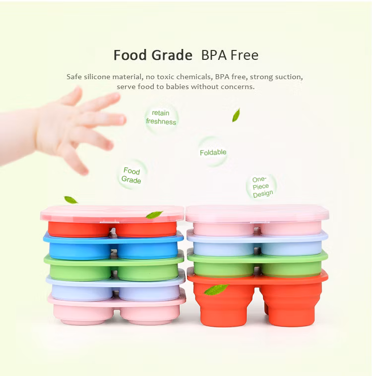 Manufacture Eco Silicone Container Square Shape Colorful Flexible Soft Reusable Collapsible Silicone Ice Tray for Baby