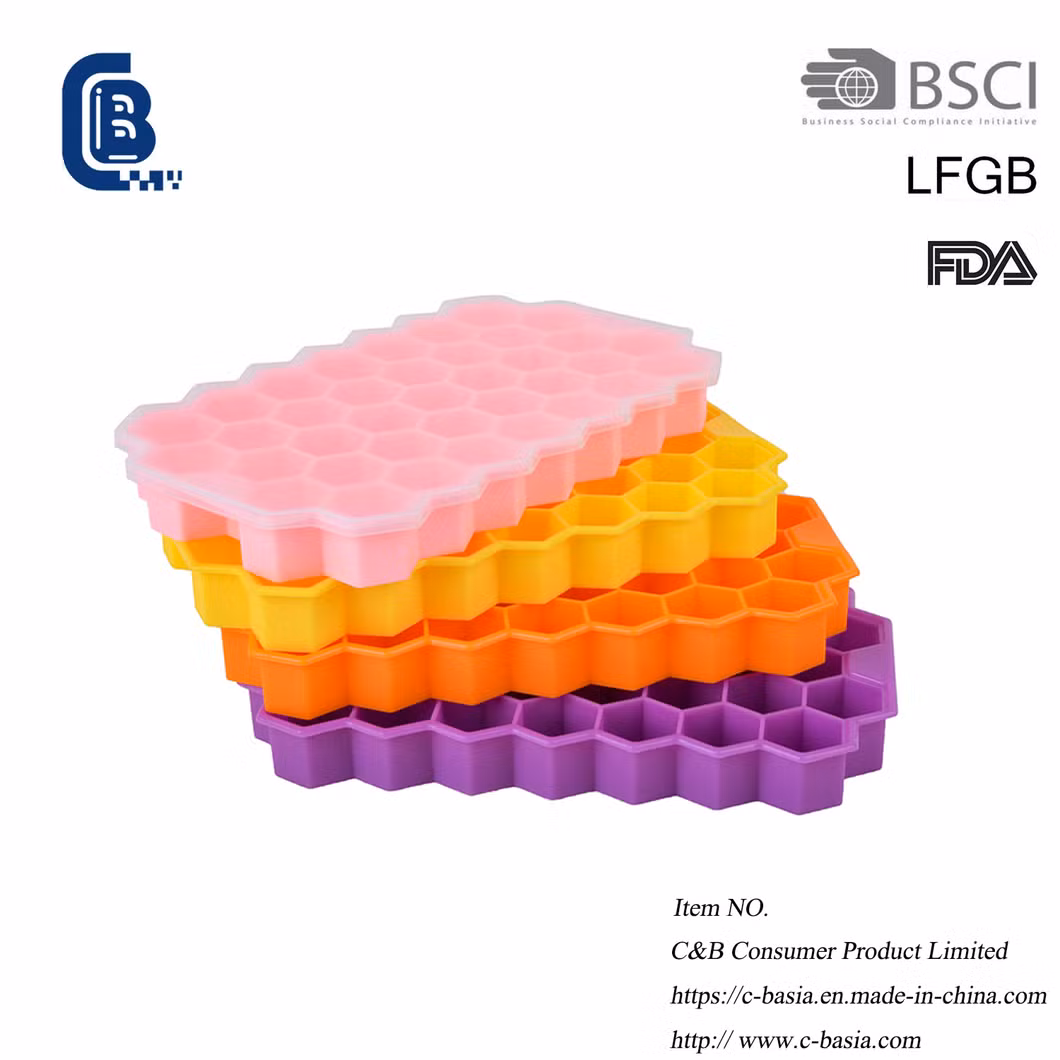 Food Grade Silicone Various Color Ice Cube Tray Mold with Lid Bar Party Drinks Whiskey Cocktail