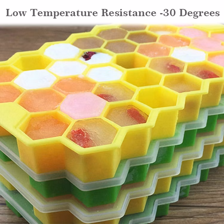 Factory Custom Food Grade Silicone Ice Cube Mould Hexagon 37 Holes Honeycomb Ice Cube Tray with Lid