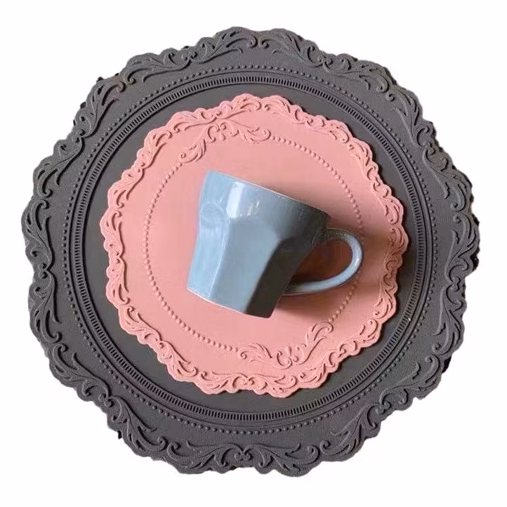 Wavy Edge Silicon Placemat Logo Black Round Placemats Wedding Lace Placemats for Dining Table