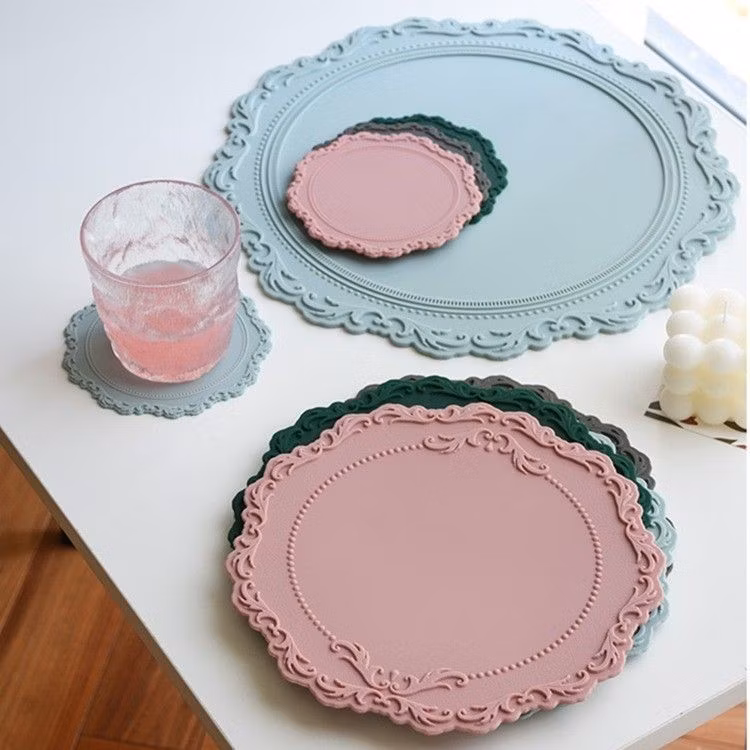 Wavy Edge Silicon Placemat Logo Black Round Placemats Wedding Lace Placemats for Dining Table
