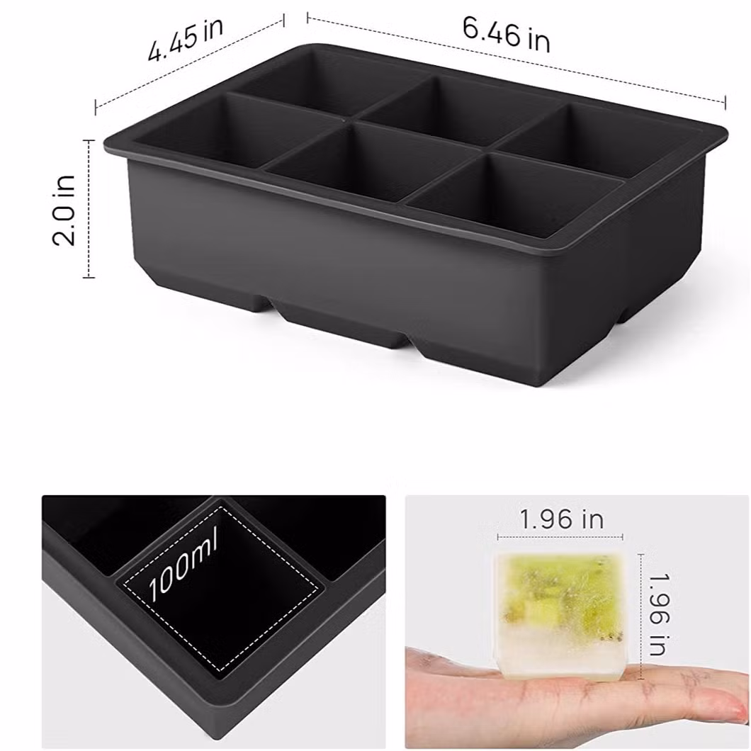 BPA Free Wholesale Silicone Ice Cube Trays Large Size Stackable Flexible Silicone Ice Cube Molds with Leak Proof Removable Lid