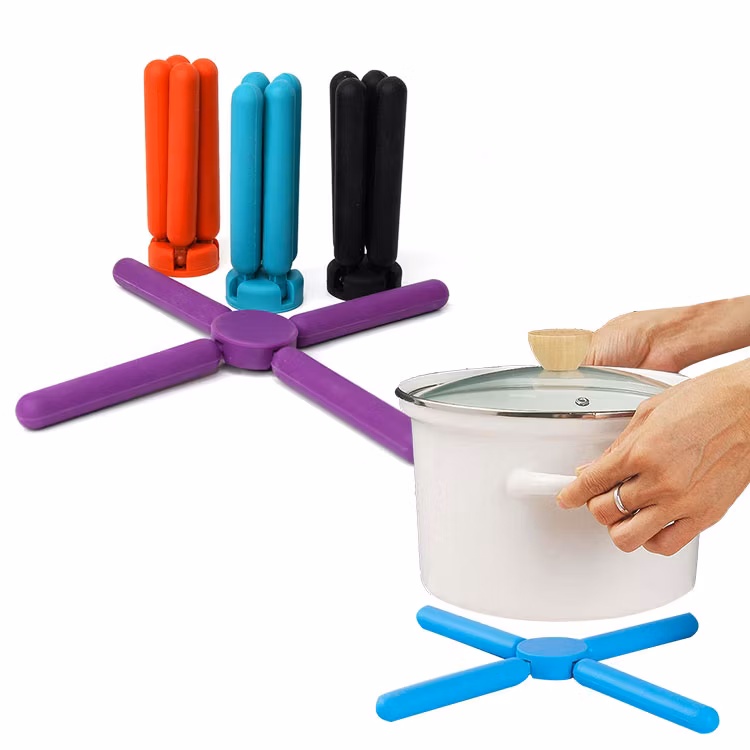 Kitchen Accessories Folding Trivets for Hot Pots and Pans Heat Resistant Silicone Foldable Trivet