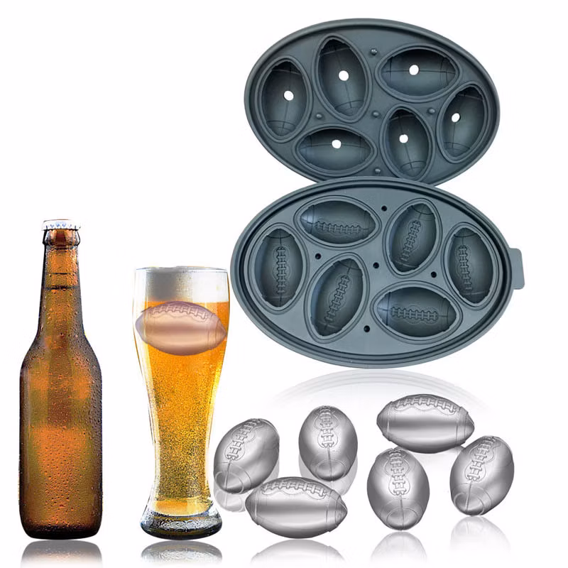 6 Cavity Silicone Ice Molds Rugby Shaped Ice Cube Tray with Cover