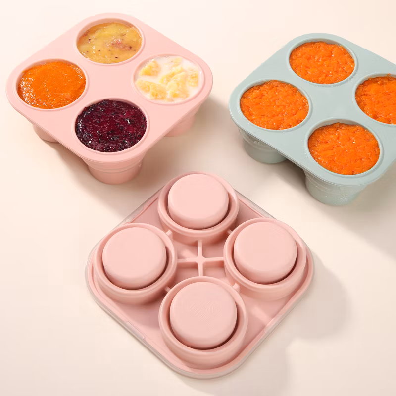 Manufacture Eco Silicone Container Square Shape Colorful Flexible Soft Reusable Collapsible Silicone Ice Tray for Baby