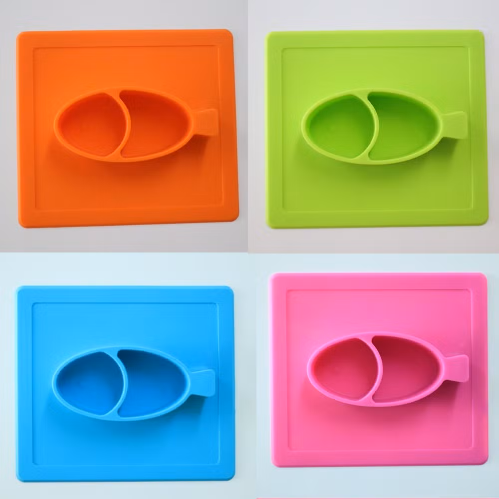 FDA Silicone Square Mini Mat Suction Dinner Plate/Placemat for Crate/Toddler/Kids/Children/Baby