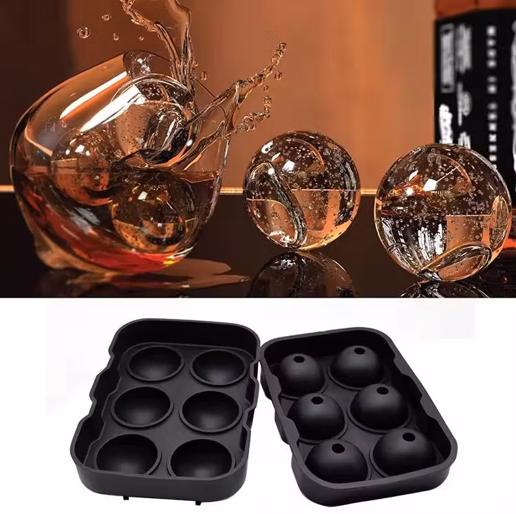 6-Hole Food Grade Silicone Ice Cube Ball Eco-Friendly Home Whiskey Ice Cream Tool Mold