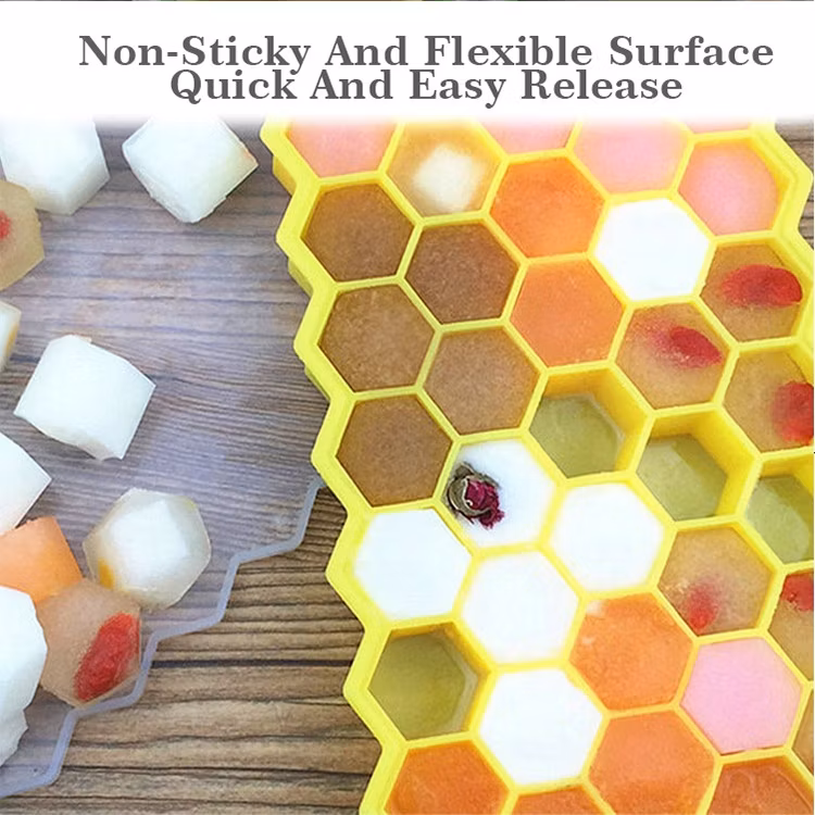 Factory Custom Food Grade Silicone Ice Cube Mould Hexagon 37 Holes Honeycomb Ice Cube Tray with Lid