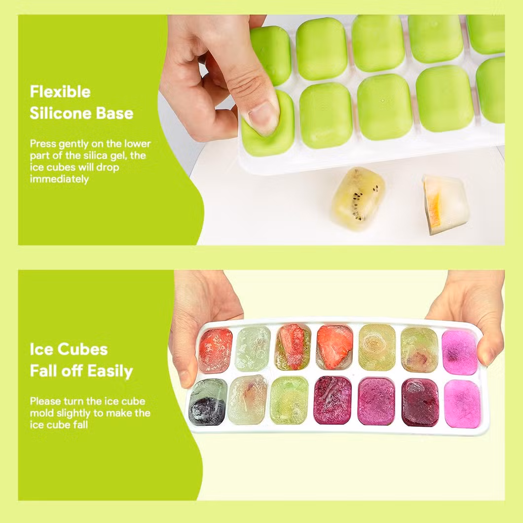 14 Grid Flexible Removable Lid Easy-Release Ice Cube Trays Silicone Personalized Ice Cube Tray